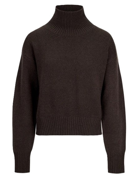 Pullover Ladneri Jardin in cacoa noir. Dieser Rollkragen-Pullover aus 100 % Kaschmir begeistert mit seiner supersoften Haptik und einem angenehm leichten Strick. Der hohe Rippstrickkragen, überschnittene Schultern und Ärmel in Überlänge verleihen ihm eine lässige Silhouette, während der taillierte Saumabschluss für eine feminine Form sorgt. 