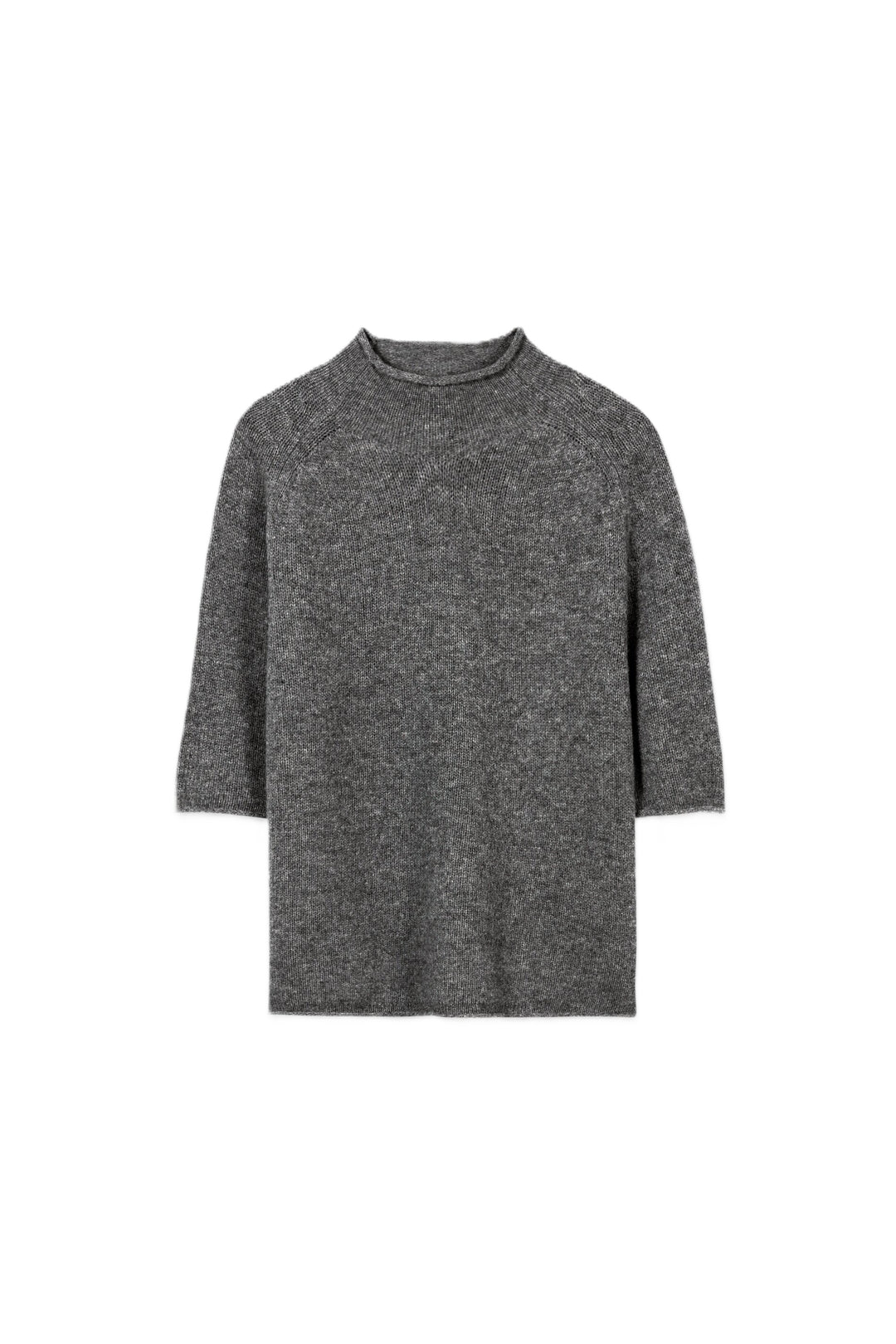 Grauer Feinstrick-Pullover von Luisa Cerano aus Kaschmir-Mix mit angeschnittenem Kragen, Rollsaum und halblangen Raglanärmeln.