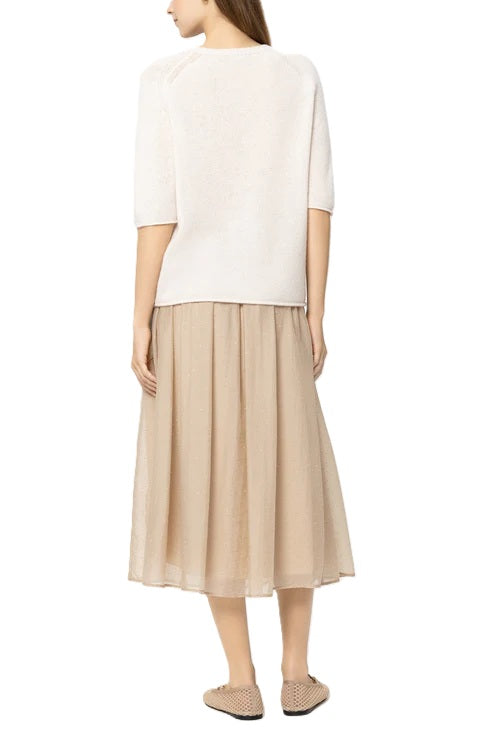 Pullover von Luisa Cerano. Kurzarm Pullover aus Kaschmir in creme mit Rundhalsausschnitt. 