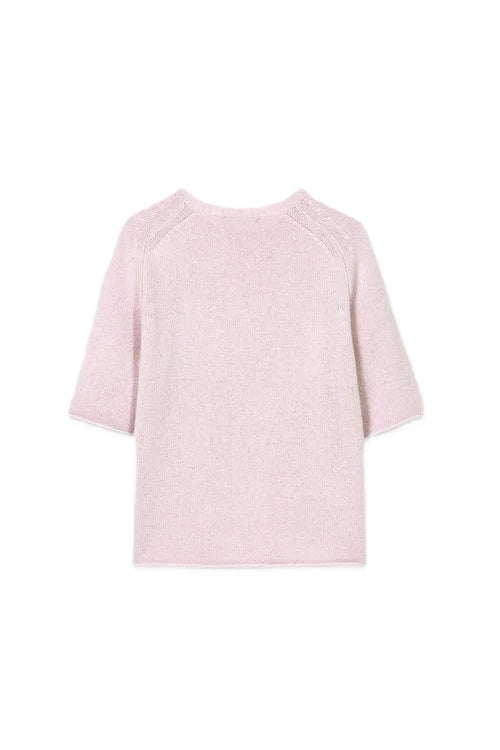 Pullover von Luisa Cerano. Kurzarm Pullover aus Kaschmir in rosa mit Rundhalsausschnitt. 
