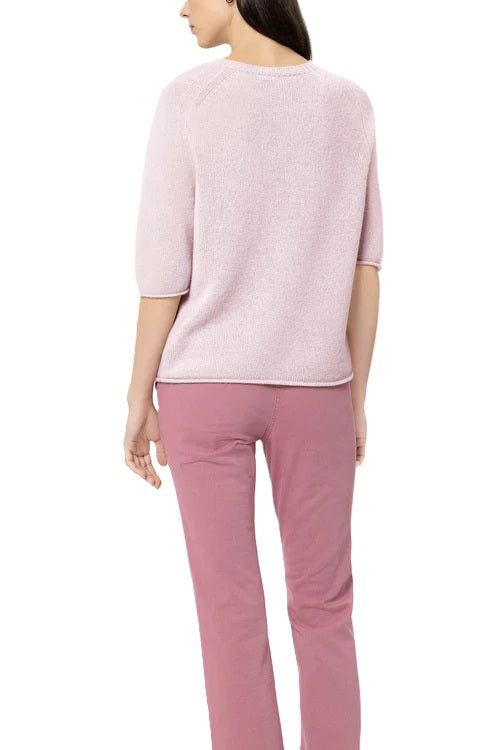 Pullover von Luisa Cerano. Kurzarm Pullover aus Kaschmir in rosa mit Rundhalsausschnitt. 