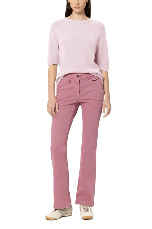 Pullover von Luisa Cerano. Kurzarm Pullover aus Kaschmir in rosa mit Rundhalsausschnitt. 