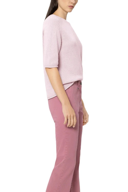 Pullover von Luisa Cerano. Kurzarm Pullover aus Kaschmir in rosa mit Rundhalsausschnitt. 