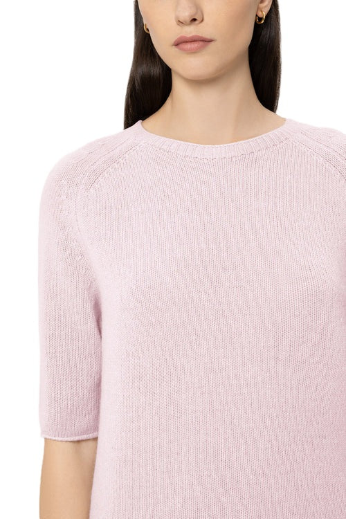 Pullover von Luisa Cerano. Kurzarm Pullover aus Kaschmir in rosa mit Rundhalsausschnitt. 