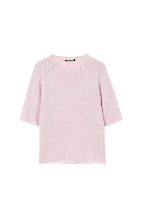 Pullover von Luisa Cerano. Kurzarm Pullover aus Kaschmir in rosa mit Rundhalsausschnitt. 