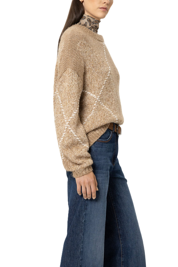 Pullover Luisa Cerano in Multi Beige. Rundhals-Pullover aus extra weicher Alpaka-Mischung ist dank des Airspun-Verfahrens besonders leicht und angenehm zu tragen. Im Macro-Argyle-Design.
