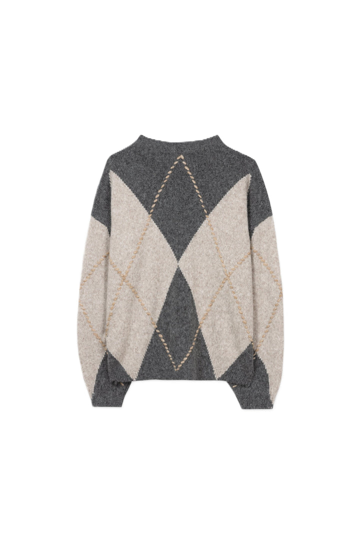 Pullover Luisa Cerano in Multi Grau. Rundhals-Pullover aus extra weicher Alpaka-Mischung ist dank des Airspun-Verfahrens besonders leicht und angenehm zu tragen. Im Macro-Argyle-Design.