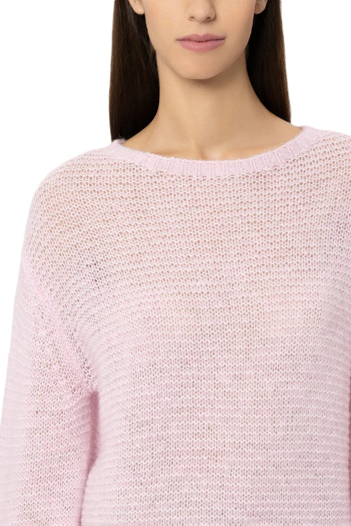 Pullover von Luisa Cerano in rosa mit offener Struktur. Rundhals mit Alpaka in rosa.