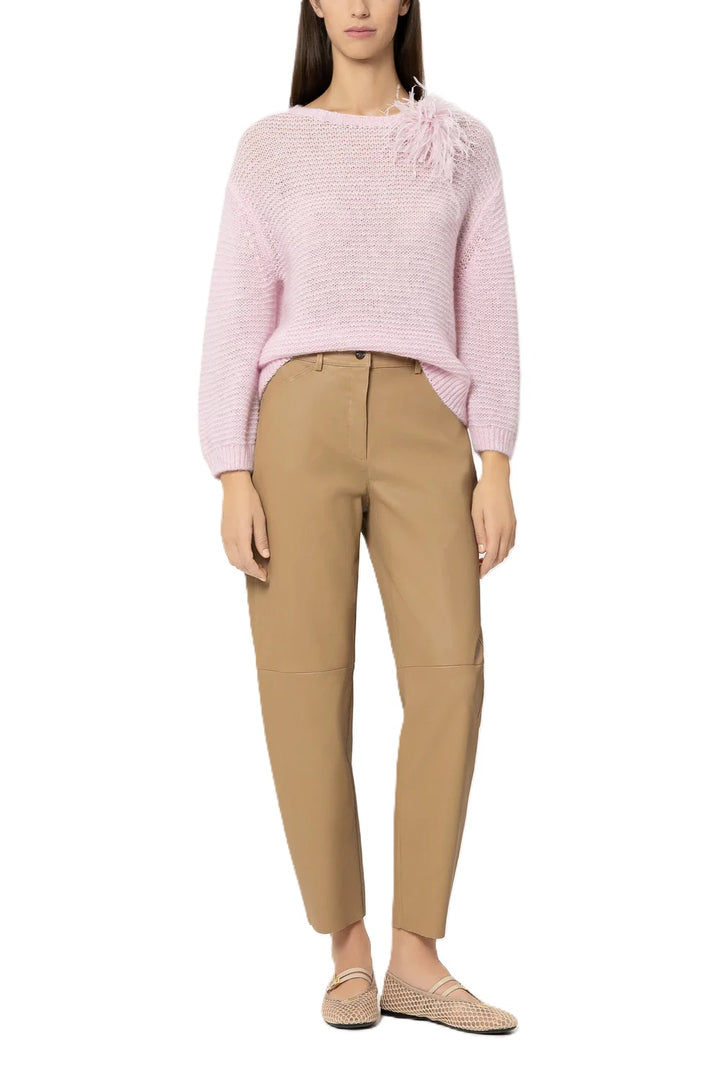 Pullover von Luisa Cerano in rosa mit offener Struktur. Rundhals mit Alpaka in rosa.