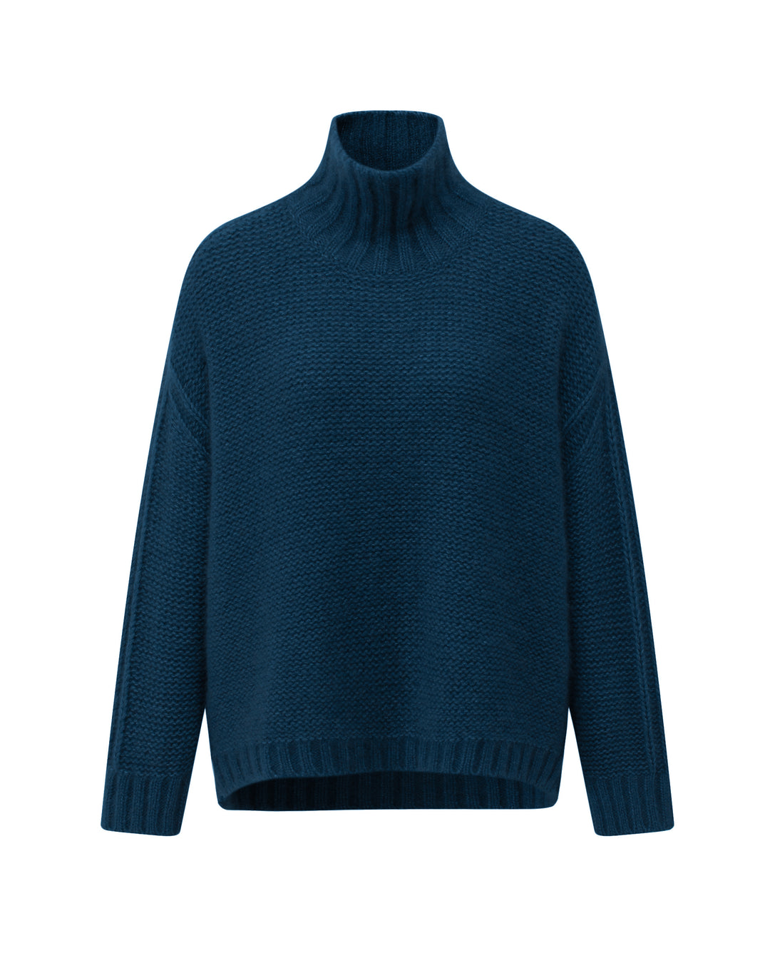 Blauer Pullover von Luren aus Kaschmir-Seide gestrickt, A-Linien-Silhouette und ausgestellten Ärmeln.