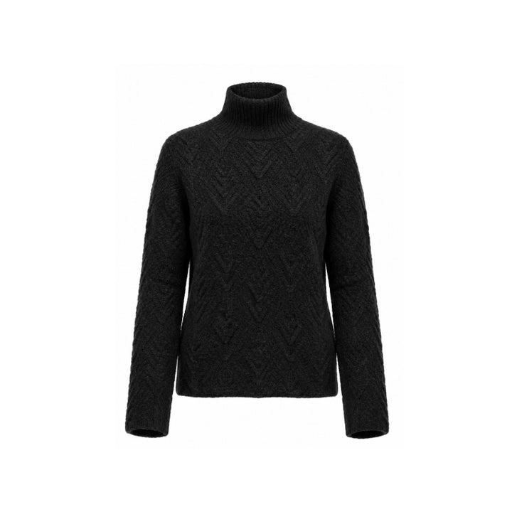 Pullover LUREN EASTON in Schwarz aus edlem Kaschmir-Seide-Mix mit dezenter Strickstruktur. Der moderne Turtleneck, lange Ärmel und der gerade Saum unterstreichen das zeitlose, elegante Design