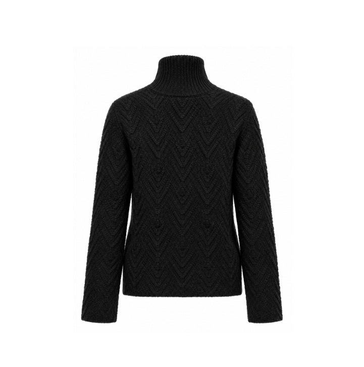 Pullover LUREN EASTON in Schwarz aus edlem Kaschmir-Seide-Mix mit dezenter Strickstruktur. Der moderne Turtleneck, lange Ärmel und der gerade Saum unterstreichen das zeitlose, elegante Design