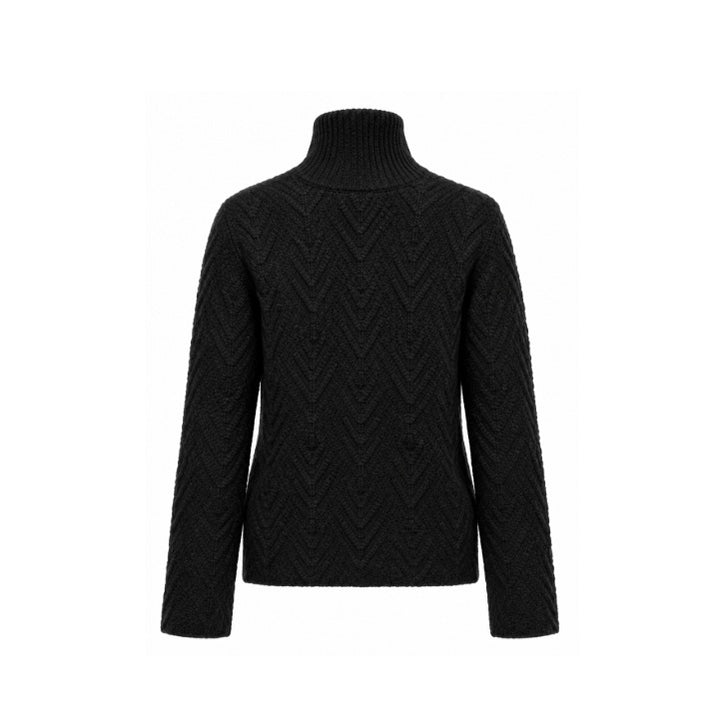 Pullover LUREN EASTON in Schwarz aus edlem Kaschmir-Seide-Mix mit dezenter Strickstruktur. Der moderne Turtleneck, lange Ärmel und der gerade Saum unterstreichen das zeitlose, elegante Design