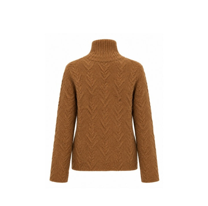 Pullover LUREN EASTON in Chocolate Cremoso Zimt Braun aus edlem Kaschmir-Seide-Mix mit dezenter Strickstruktur. Der moderne Turtleneck, lange Ärmel und der gerade Saum unterstreichen das zeitlose, elegante Design
