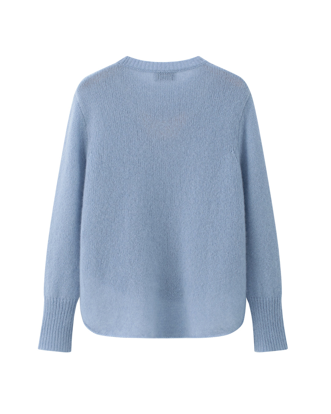 PPullover von Lu Ren Maicon aus Kaschmir Seide. Strickpullover aus Weicher Ware mit abgerundeten Säumen und Rundhalsausschnitt in blau. 