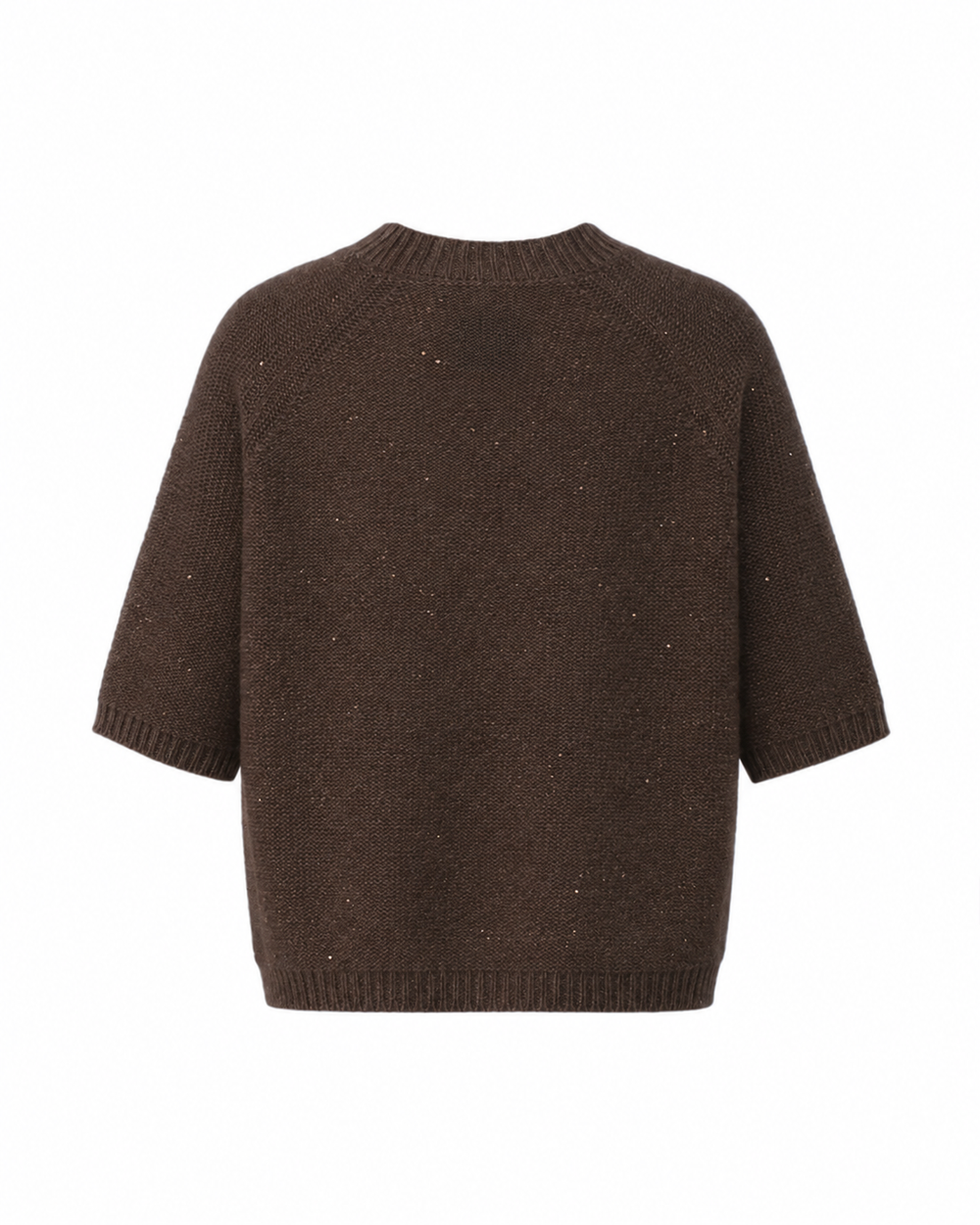 Brauner Strickpullover MILAS von Luren aus Kaschmir-Seide mit eingearbeiteten Pailletten, Rundhalsausschnitt und Halbarm.