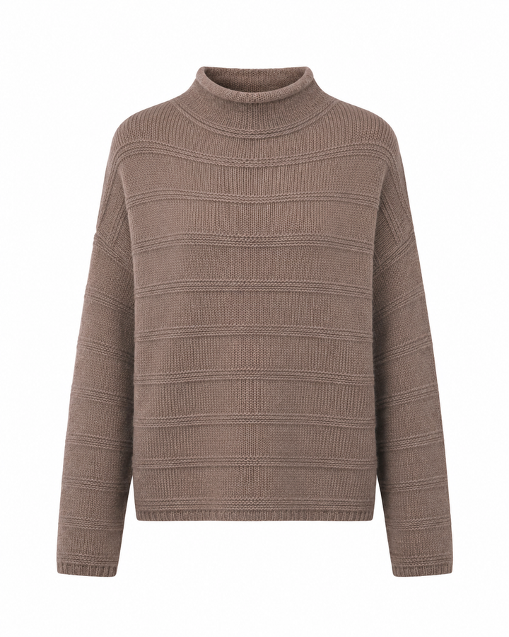 Strickpullover FRASER von Luren aus Kaschmir-Seide mit Rollkragen und verkürztem Schnitt in Beige.