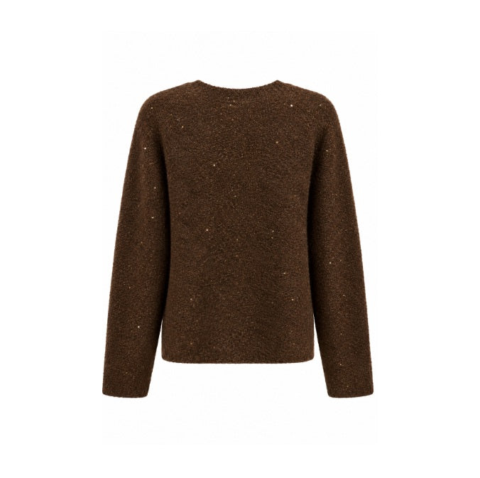 Pullover LUREN VERAN in Echo Braun aus edlem Kaschmir-Seide-Mix mit feinen goldenen Pailletten im Strick. Der klassische Turtleneck und die langen Ärmel unterstreichen das zeitlose, elegante Design mit dezentem Glanz.