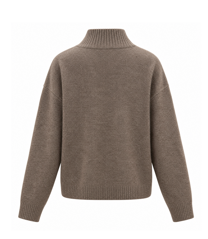 Brauner Strickpullover SMMNOCINO von S Max Mara aus 100 % weicher Yakwolle mit hohem Kragen, langen Ärmeln und schmalen Rippstrickbündchen