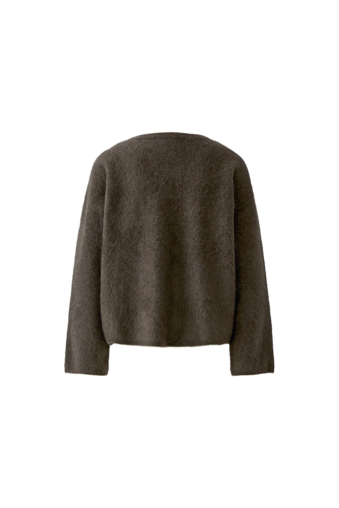 Pullover von Oui aus 100% Kaschmir in Brushed-Optik mit Rundhalsausschnitt und verkürztem Boxy Fit in Braun.