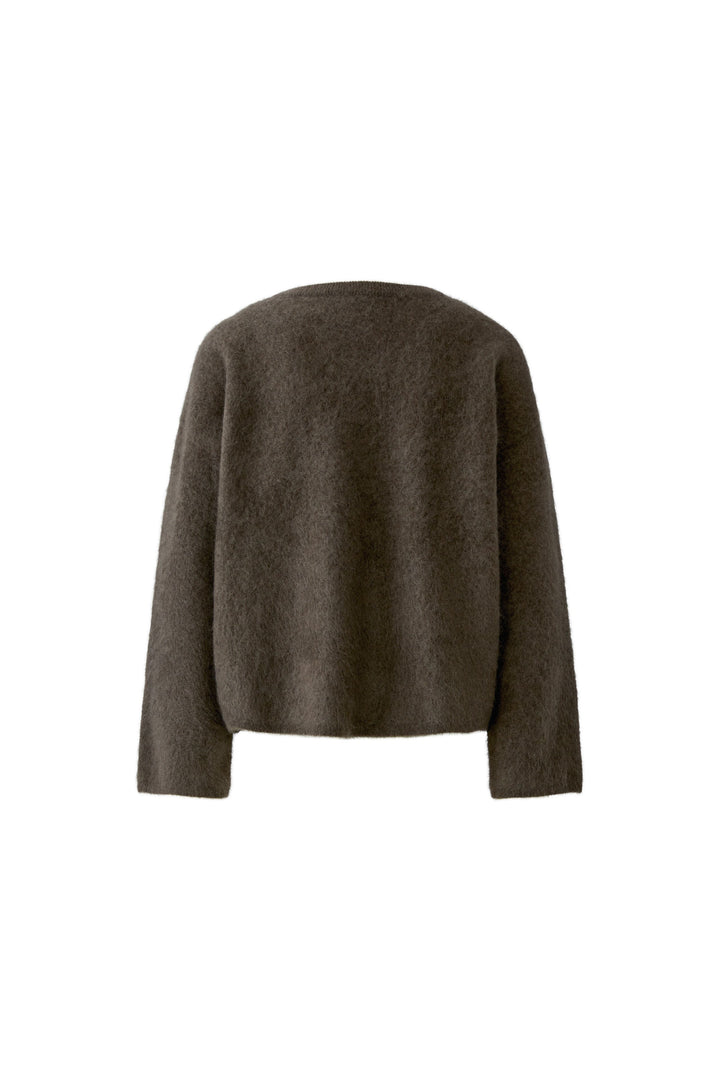 Pullover von Oui aus 100% Kaschmir in Brushed-Optik mit Rundhalsausschnitt und verkürztem Boxy Fit in Braun.