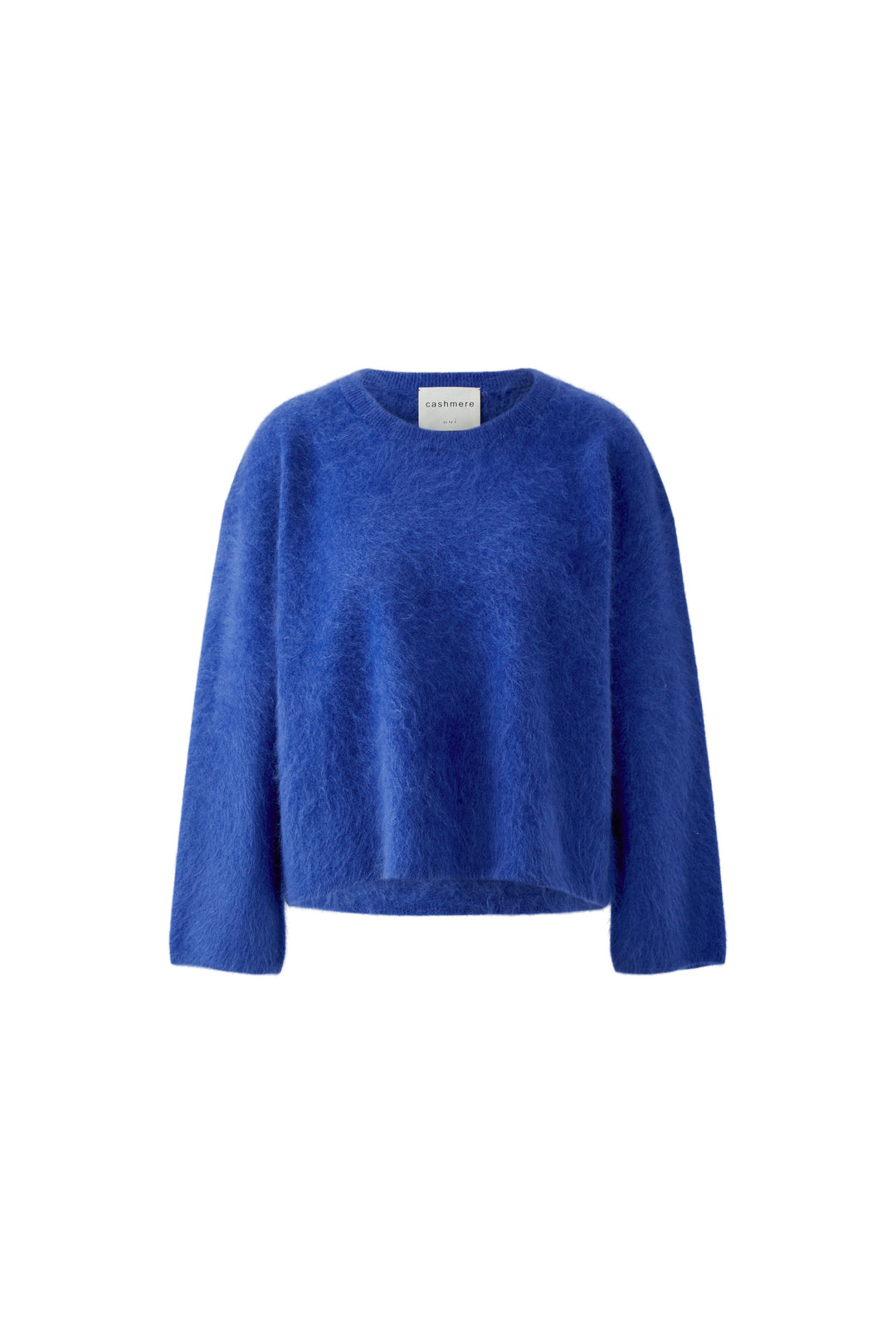 Pullover von Oui aus 100% Kaschmir in Brushed-Optik mit Rundhalsausschnitt und verkürztem Boxy Fit in Blau.