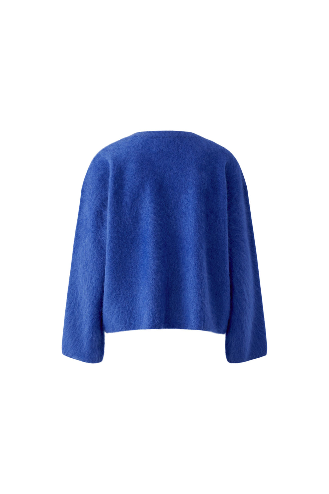 Pullover von Oui aus 100% Kaschmir in Brushed-Optik mit Rundhalsausschnitt und verkürztem Boxy Fit in Blau.