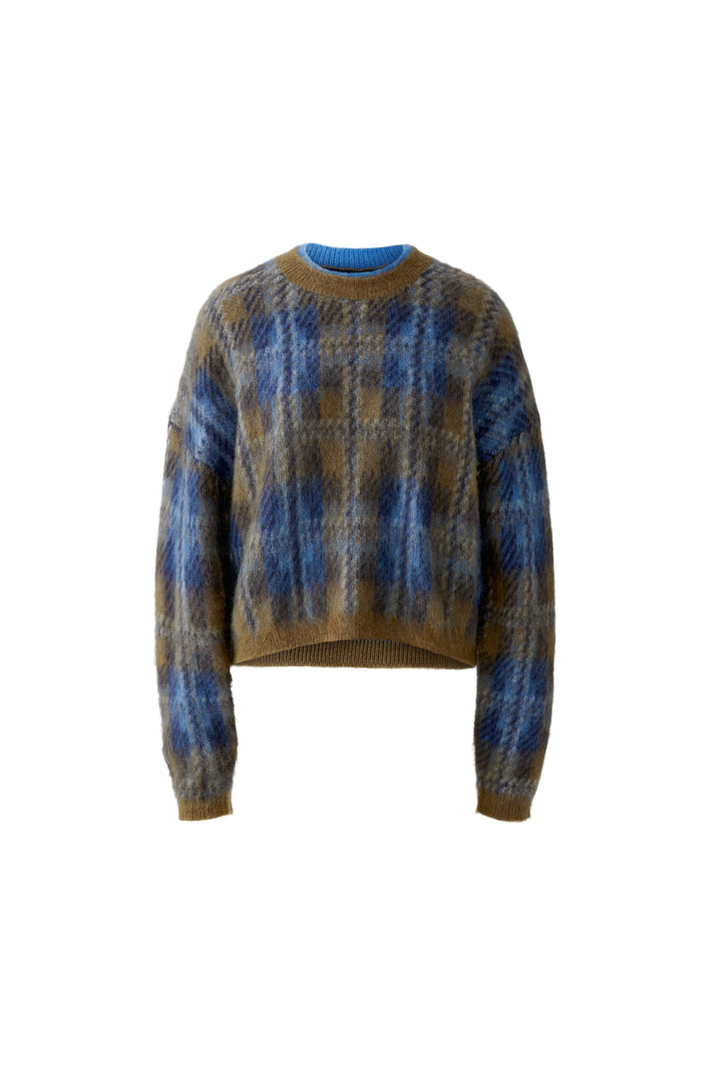 Pullover von Oui mit Karomuster aus Wolle-Mohair-Mix in Brushed-Optik mit oversized und verkürzter Passform.