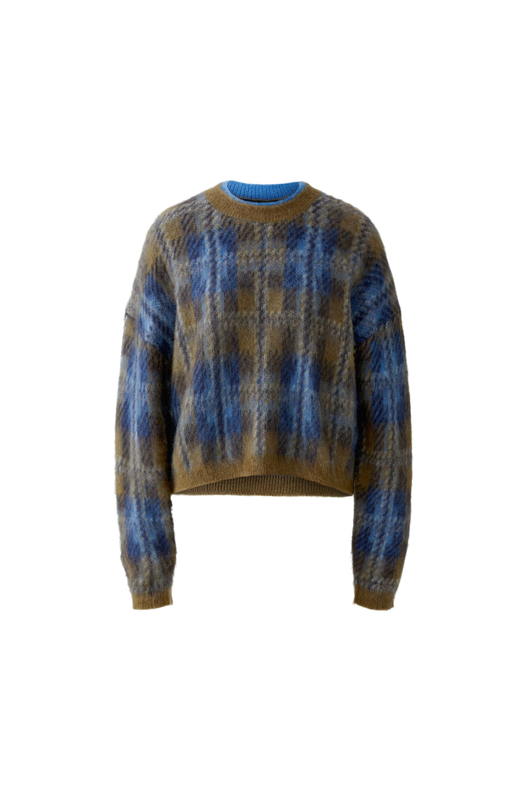 Pullover von Oui mit Karomuster aus Wolle-Mohair-Mix in Brushed-Optik mit oversized und verkürzter Passform.