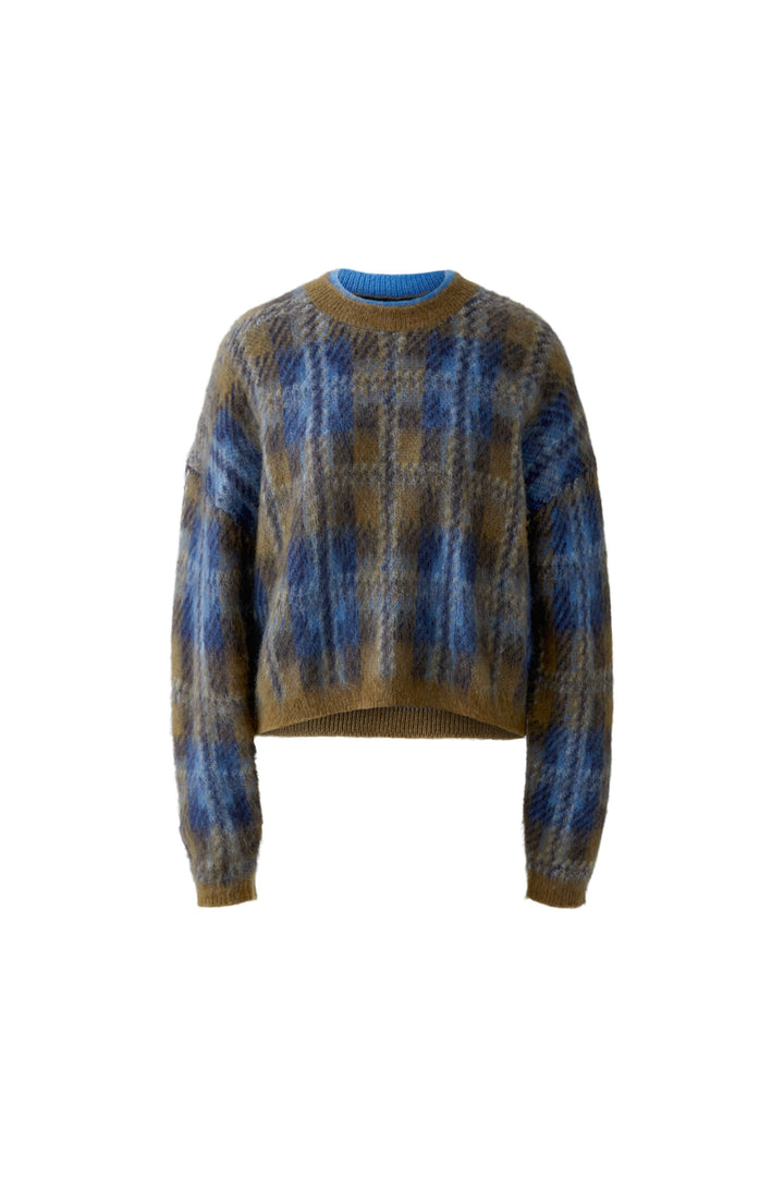 Pullover von Oui mit Karomuster aus Wolle-Mohair-Mix in Brushed-Optik mit oversized und verkürzter Passform.
