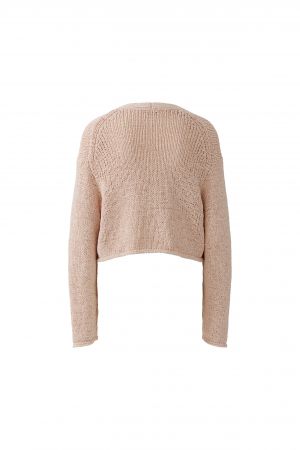 Jacke Oui. Schöne Strickjacke mit Bändchengarn und einem Knopf und V-Ausschnitt.Die Jacke ist rosa und besteht aus Baumwolle. 