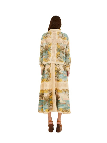 Rock von Farm Rio ROYAL SEA MULTICOLOR CROCHET DETAIL aus einer Leinenmischung mit Meeresprint. Der Rock ist mittellang, hat Taschen und einen Gummizug. Lochstickereien allover. 