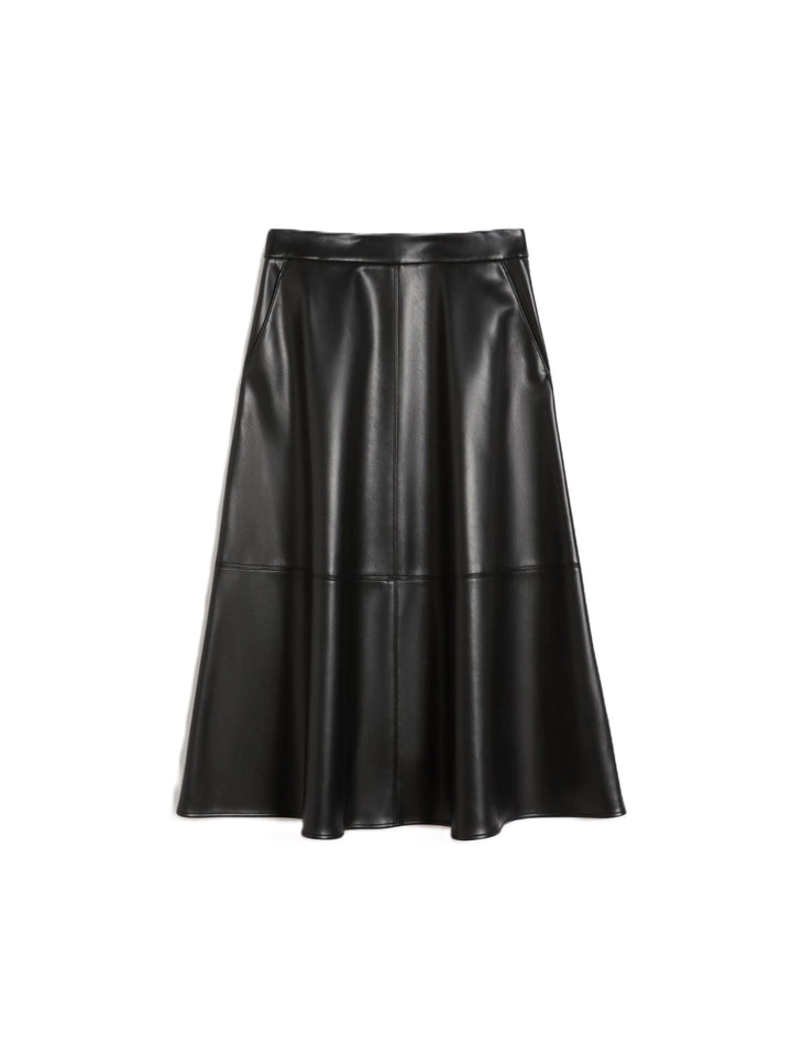 Rock von S Max Mara SMMNINFA. Mittellang aus Fakeleder. Tellerrock in schwarz mit Taschen und schwingend. 