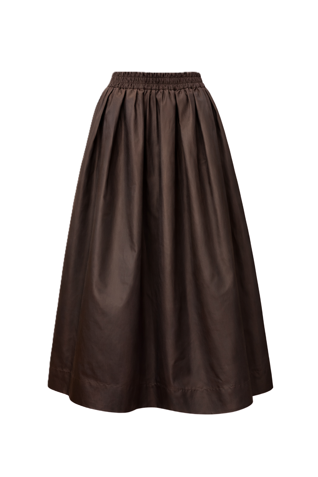 Rock The White Shirt in braun. Der wunderschöne Rock von The White Shirt ist aus Taft. Der Rock hat einen Gummibund, der sich perfekt an die Taille anpasst. Er ist bis unters Knie geschnitten und hat seitliche Eingriffstaschen