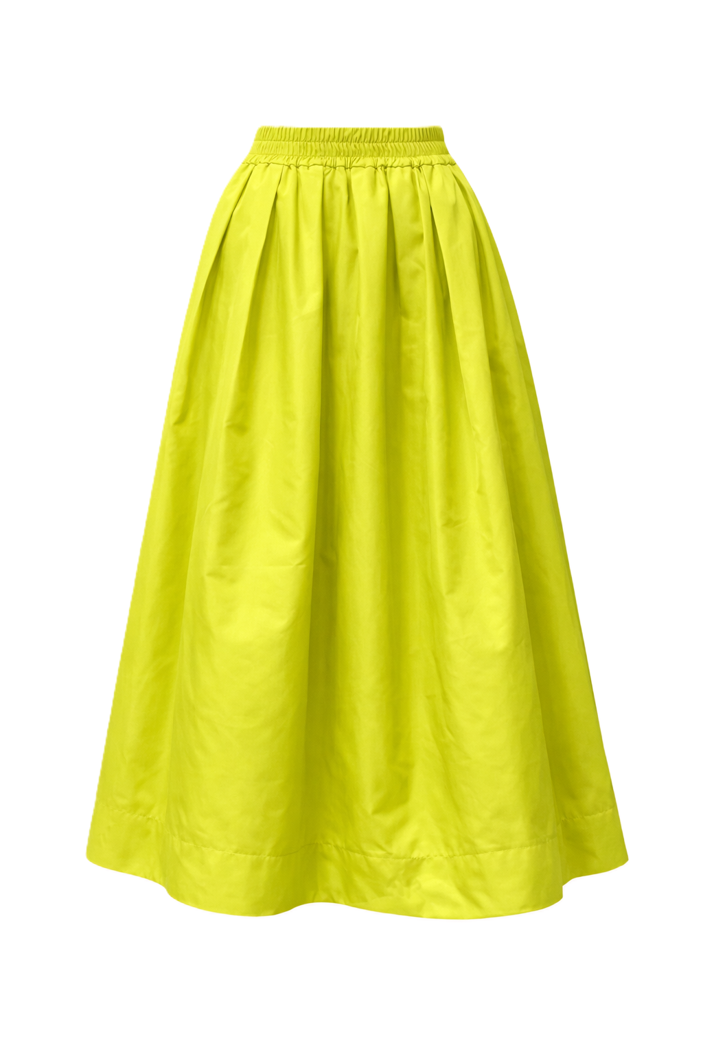 Rock The White Shirt. Der wunderschöne Rock von The White Shirt ist aus Taft. Der Rock hat einen Gummibund, der sich perfekt an die Taille anpasst. Er ist bis unters Knie geschnitten und hat seitliche Eingriffstaschen in gelb