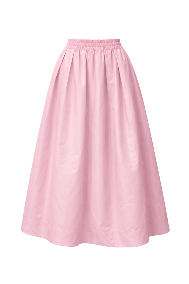 Rock The White Shirt in pink. Der wunderschöne Rock von The White Shirt ist aus Taft. Der Rock hat einen Gummibund, der sich perfekt an die Taille anpasst. Er ist bis unters Knie geschnitten und hat seitliche Eingriffstaschen