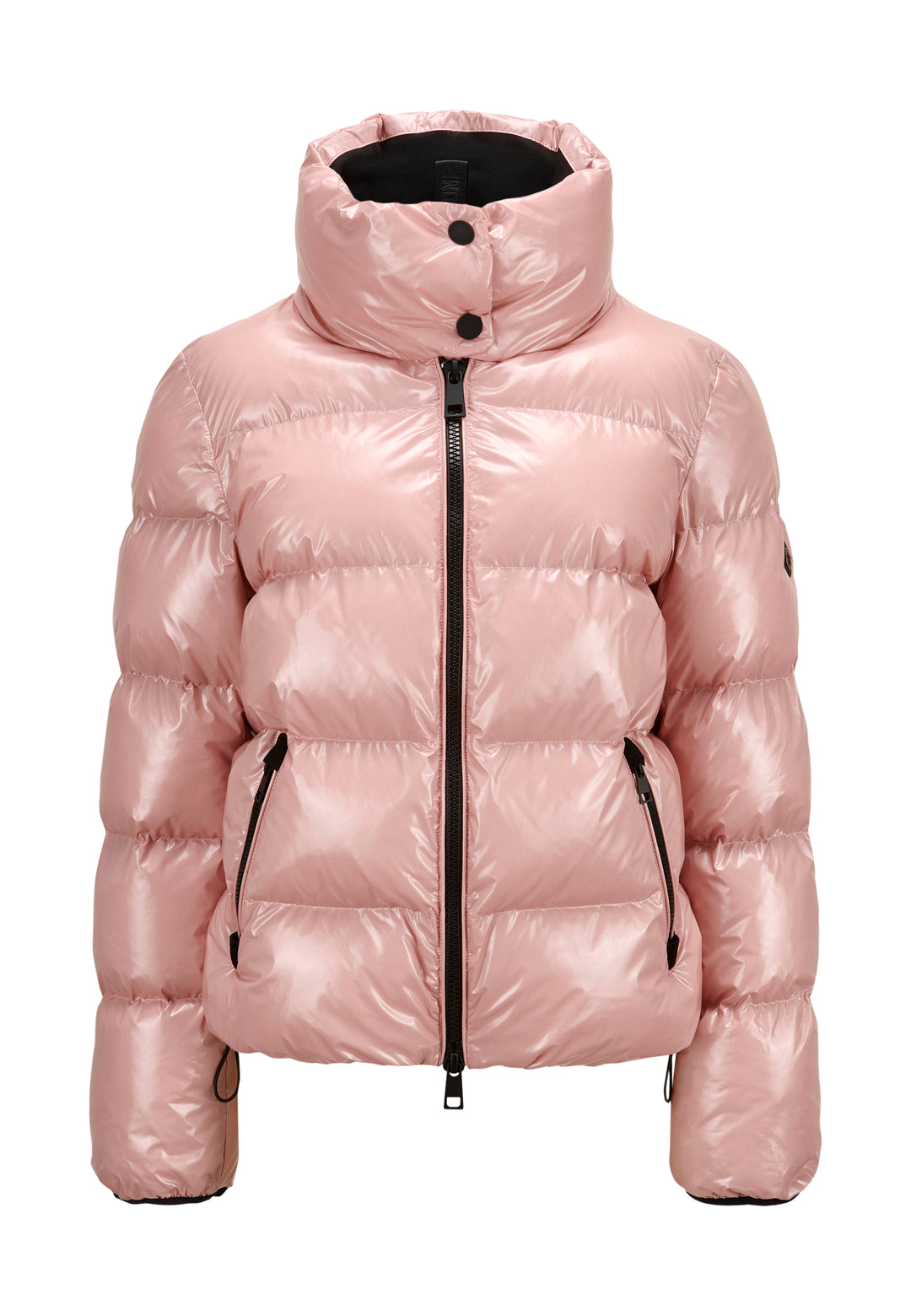 Kurze Steppjacke MSAmber von MILESTONE in glänzender Lackoptik mit breiten Steppungen, Stehkragen, 2-Wege-Reißverschluss und regulierbarem Saum in rosa.