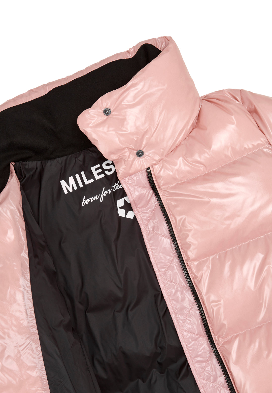 Kurze Steppjacke MSAmber von MILESTONE in glänzender Lackoptik mit breiten Steppungen, Stehkragen, 2-Wege-Reißverschluss und regulierbarem Saum in rosa.