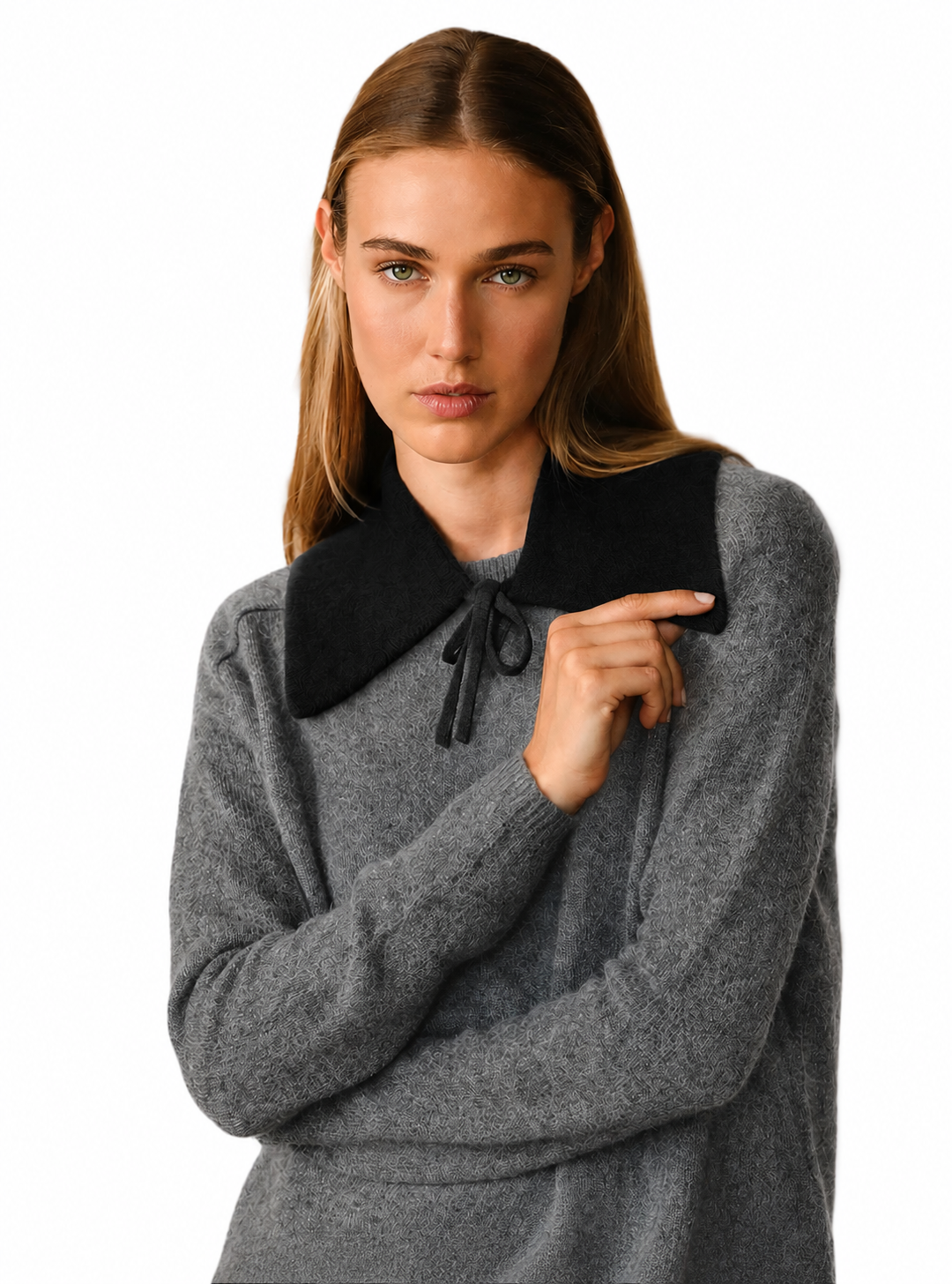 Schwarzer Cora Kragen von Anna V Berg aus gebürstetem Cashmere-Woll-Strick mit Bindebändern.