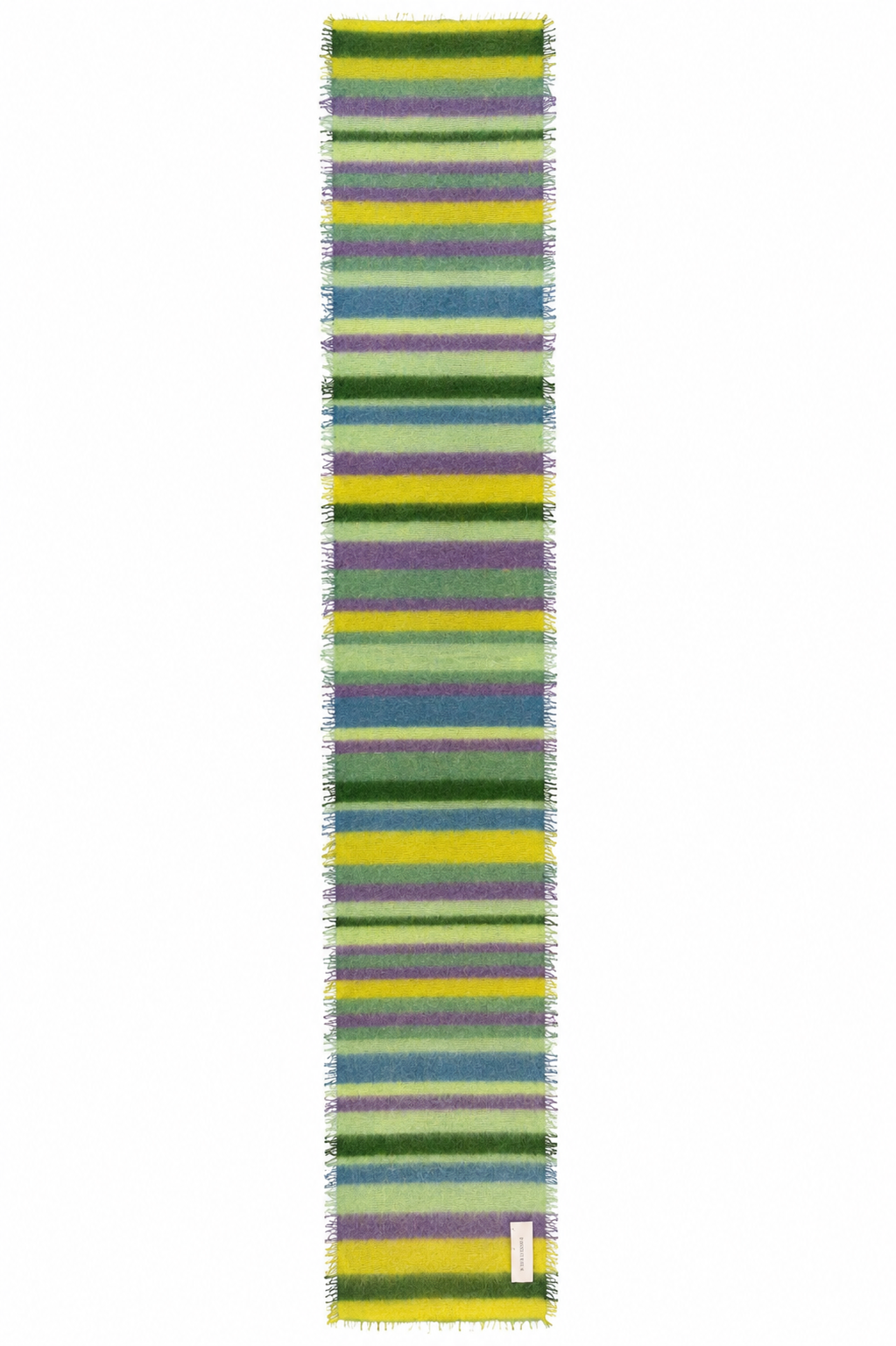 Schal Pur Schoen SLIM Rainbow Power Pop Blue. Schmaler Schal aus besonders weichem Kaschmire. Streifenmuster und Fransen.
