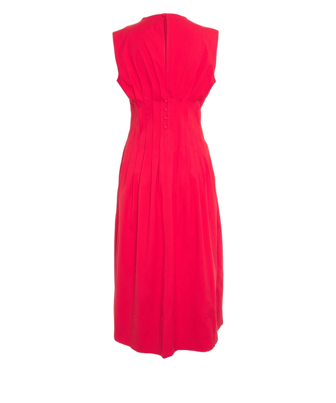 Kleid Semicouture ABITO MAYTE in rot. Super schönes Sommerkleid ohne Ärmel. Das Kleid hat einen Rundhalsausschnitt und ist mittellang geschnitten. Es besteht aus Baumwolle und hat einen tollen Griff. Das Kleid hat feine figurbetonte Raffungen auf der Vorder-und Rückseite. Dies betont die Taille und schmeichelt der Figur. Ein Knopf auf der Rückseite zum Schließen und mehrere Zierknöpfe. Das Kleid hat seitliche Eingriffstaschen. 