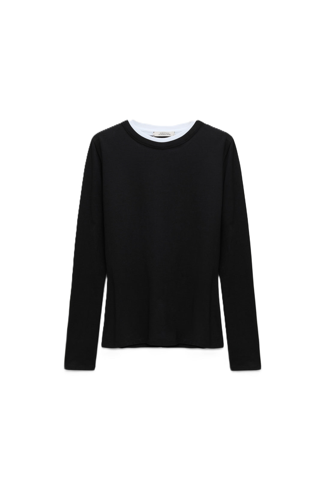 Shirt Dorothee Schumacher ALL TIME FAVORITES shirt in black. Angenehmes Shirt mit langen Ärmeln in schwarz. Am Rundhalsausschnitt hat das Shirt einen weißen Rand. Das Shirt besteht aus einer super weichen und angenehmen Ware.
