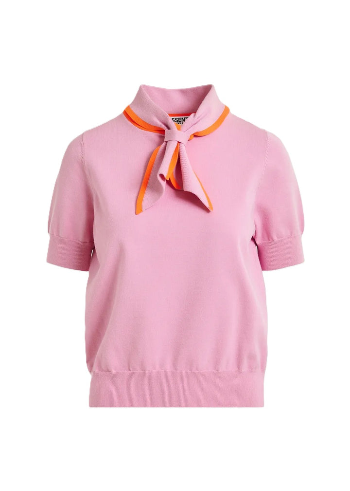 Shirt von Essentiel Antwerp JONDA mit Polokragen und Halsbändchen in rosa und orangen Akzenten und kurzen Ärmeln