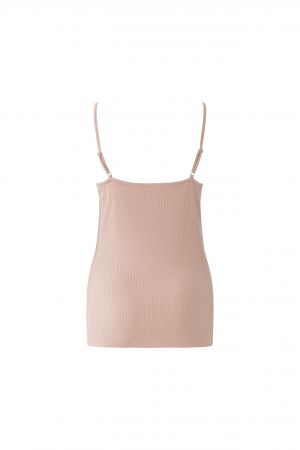 Shirt Oui. Geripptes, elastisches Spaghettitop mit V-Ausschnitt und femininer Spitzenbordüre. Verstellbare Träger. Weiche Haptik aus Viskose und Elasthan.