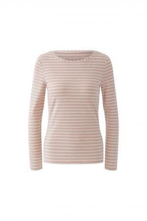 Shirt Oui SUMIKO rosa und weiß. Oui Shirt mit Streifen. Der gerade Schnitt sorgt für eine moderne Silhouette, während die weiche, hochwertige Materialqualität einen angenehmen Tragekomfort bietet.