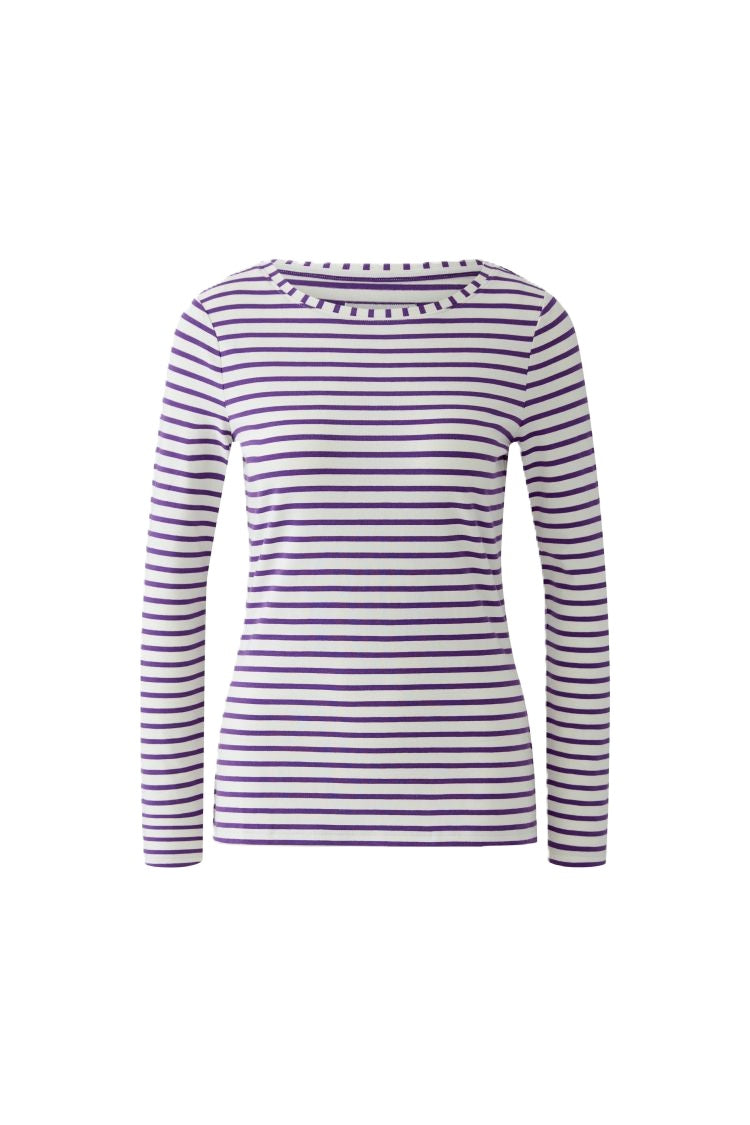 Shirt Oui SUMIKO violett und weiß. Oui Shirt mit Streifen. Der gerade Schnitt sorgt für eine moderne Silhouette, während die weiche, hochwertige Materialqualität einen angenehmen Tragekomfort bietet.