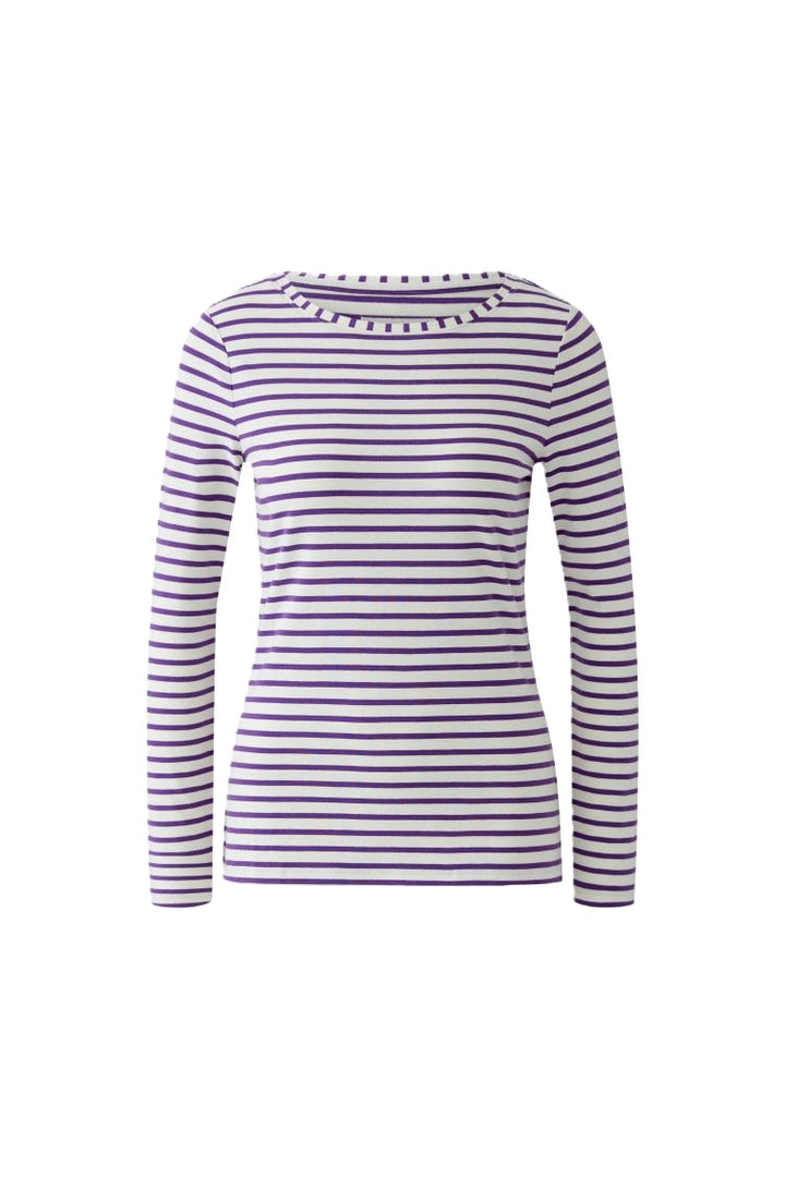 Shirt Oui SUMIKO violett und weiß. Oui Shirt mit Streifen. Der gerade Schnitt sorgt für eine moderne Silhouette, während die weiche, hochwertige Materialqualität einen angenehmen Tragekomfort bietet.