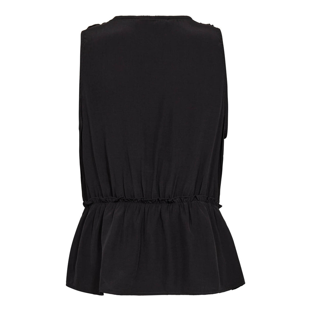 Top Co'Couture SunnyCC Lace Top. Cooles Shirt in schwarz mit V-Ausschnitt und Spitzenbordüre am Ausschnitt. Das Shirt hat keine Ärmel und einen Gummizug in der Taille. Der Stoff ist leicht und fließend fallend.
