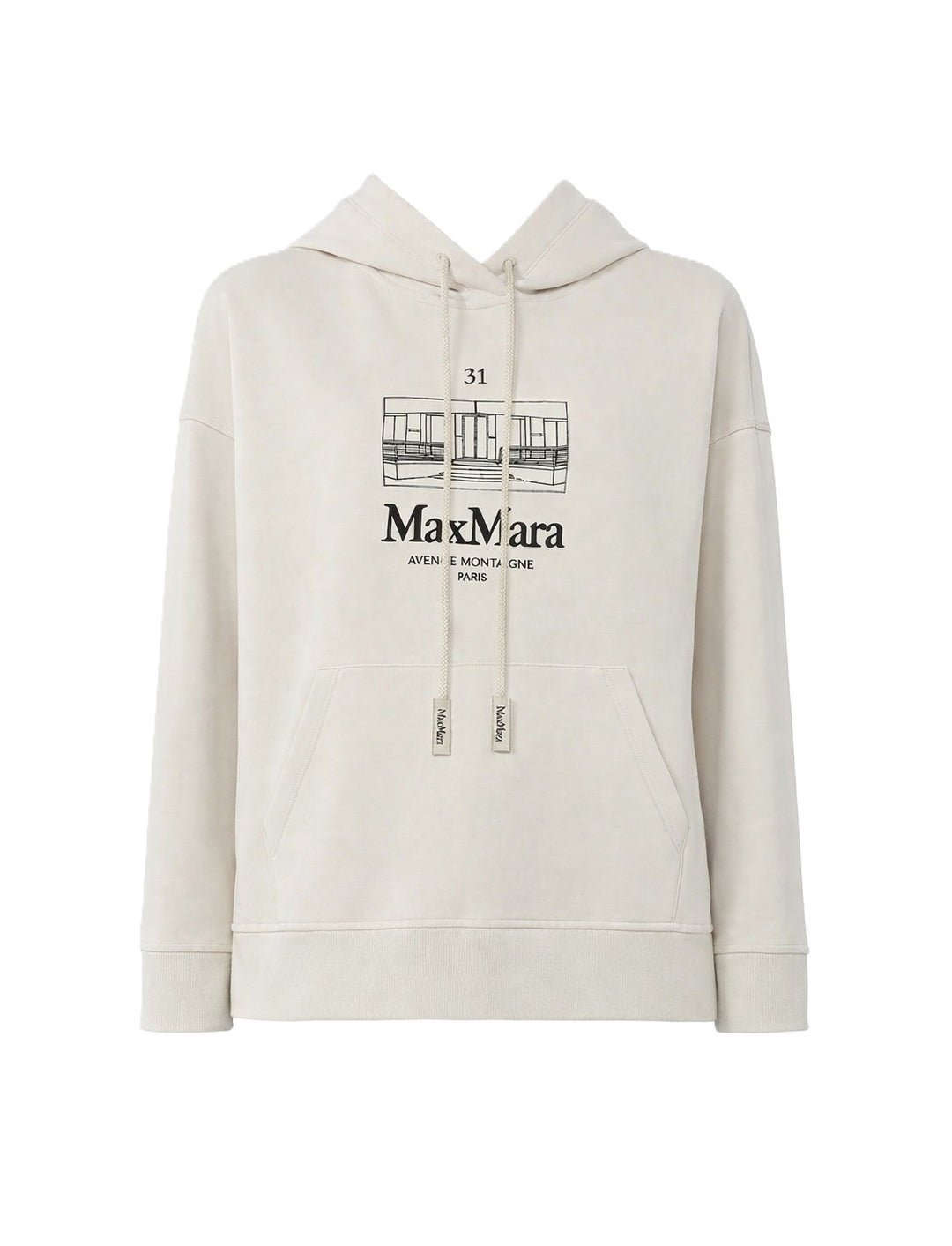 Sweatshirt von S Max Mara SMMANDREA- Sweatshirt mit Kapuze und Kordel Das Sweatshirt ist ecru, Logoprint in schwarz. Weiche Ware. 