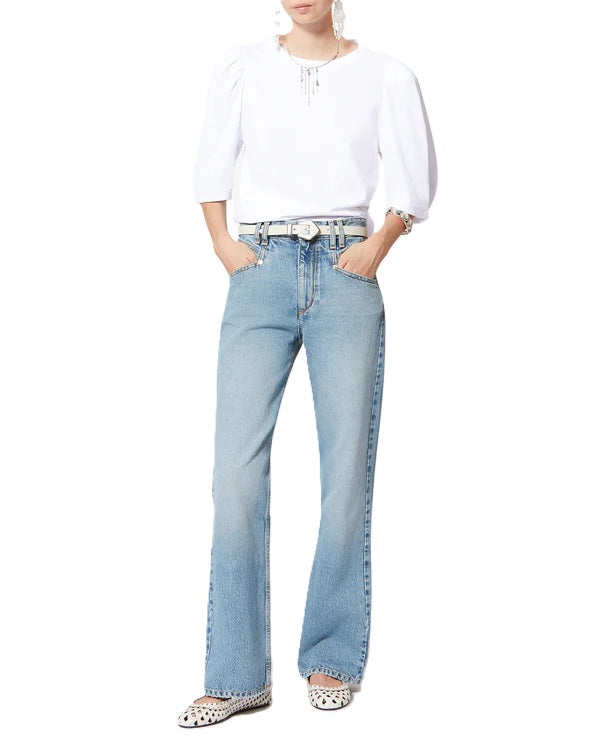 T-Shirt Isabel Marant MAELISS. Dieses schöne Shirt aus nachhaltiger Baumwolle hat halblange Puffärmel und einen Rundhalsausschnitt mit gerippten Abschlüssen in white weiß.